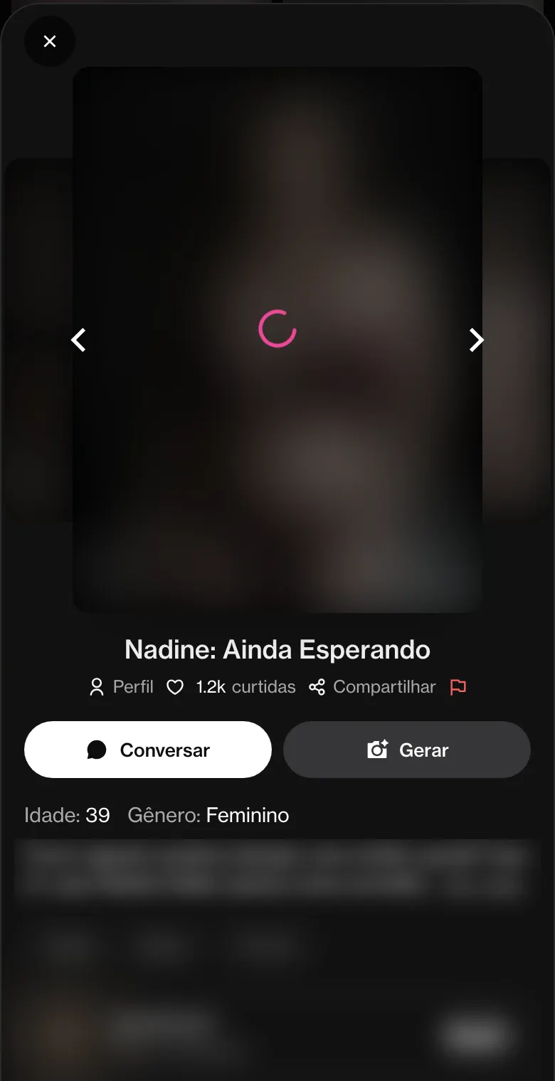 Ficha de personagem no ourdream.ai com os botões Conversar e Gerar